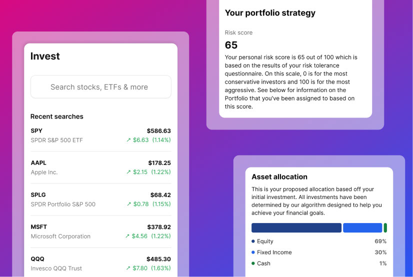 image of 3 UI screens on a gradient background