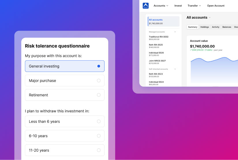 image of 2 UI screens on a gradient background